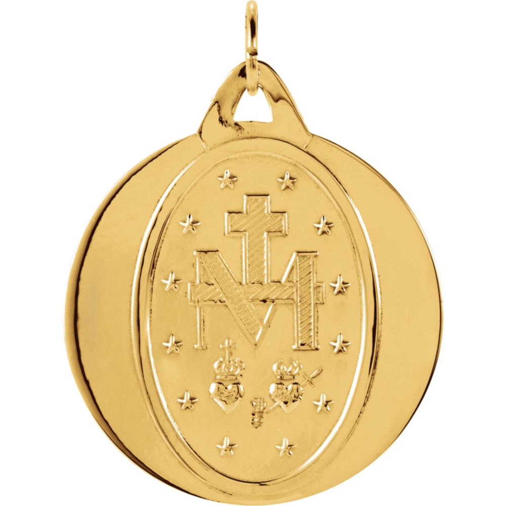Alternate view of the 14k Yellow Gold Round Miraculous Medal Pendant, 25mm (1 Inch) by The Black Bow Jewelry Co.