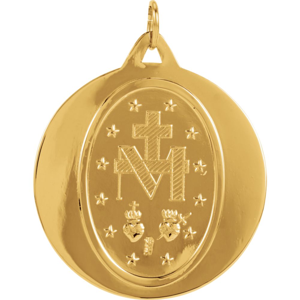 Alternate view of the 14k Yellow Gold Round Miraculous Medal Pendant, 29mm (1 1/8 Inch) by The Black Bow Jewelry Co.