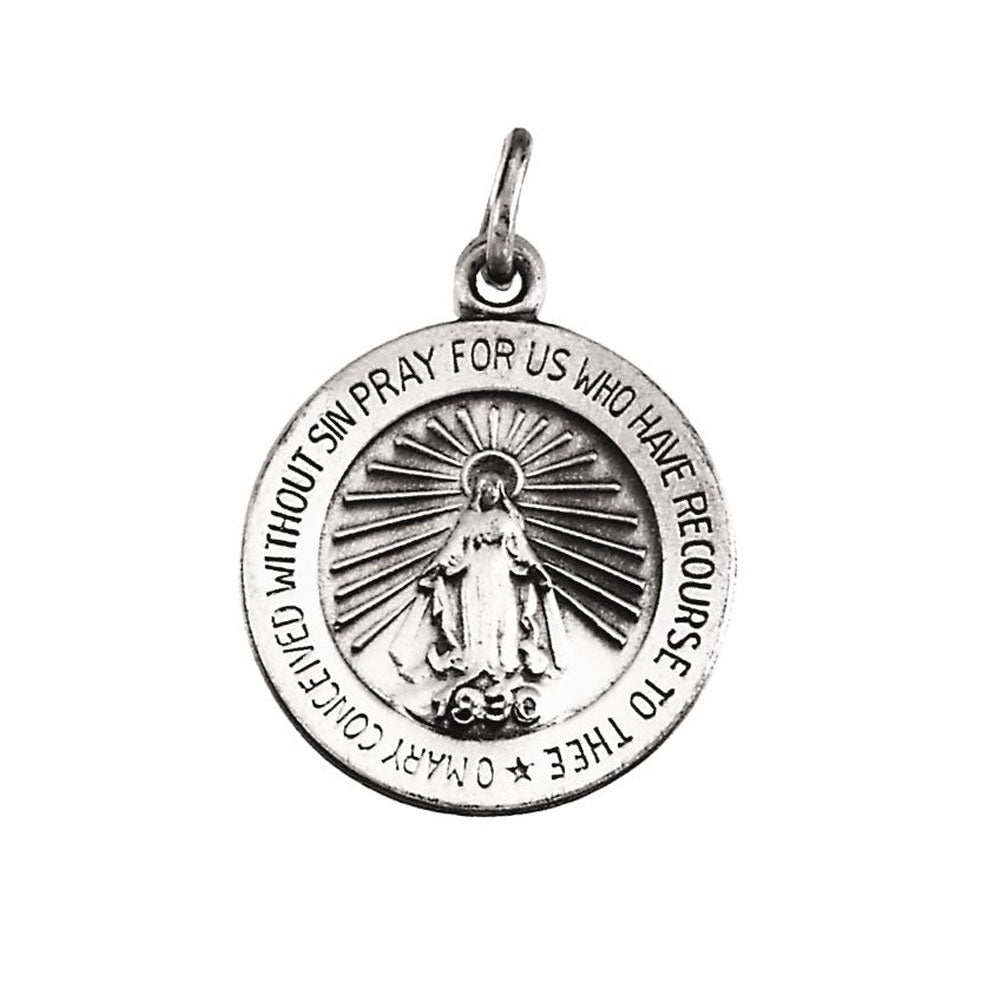 14k White Gold Round Miraculous Medal Charm or Pendant, 15mm, Item P27525-15 by The Black Bow Jewelry Co.
