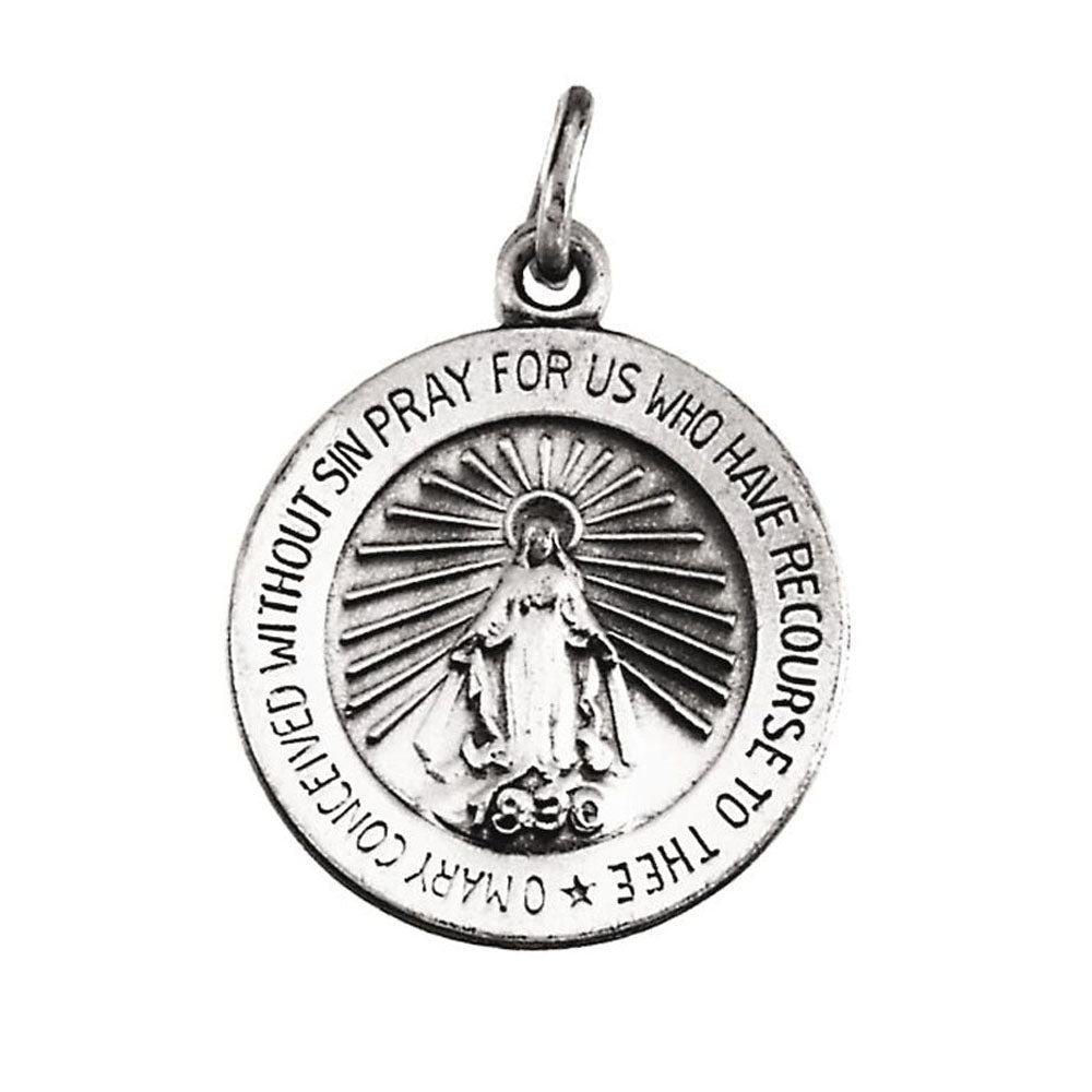 14k White Gold Round Miraculous Medal Charm or Pendant, 18mm, Item P27525-18 by The Black Bow Jewelry Co.