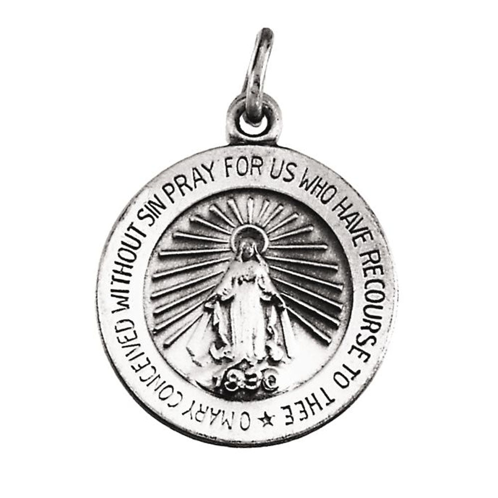 Sterling Silver Round Miraculous Medal Charm or Pendant, 12mm, Item P27526-12 by The Black Bow Jewelry Co.