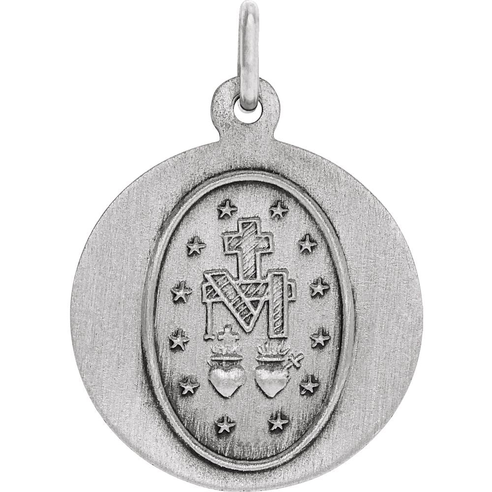 Alternate view of the Sterling Silver Round Miraculous Medal Charm or Pendant, 15mm by The Black Bow Jewelry Co.