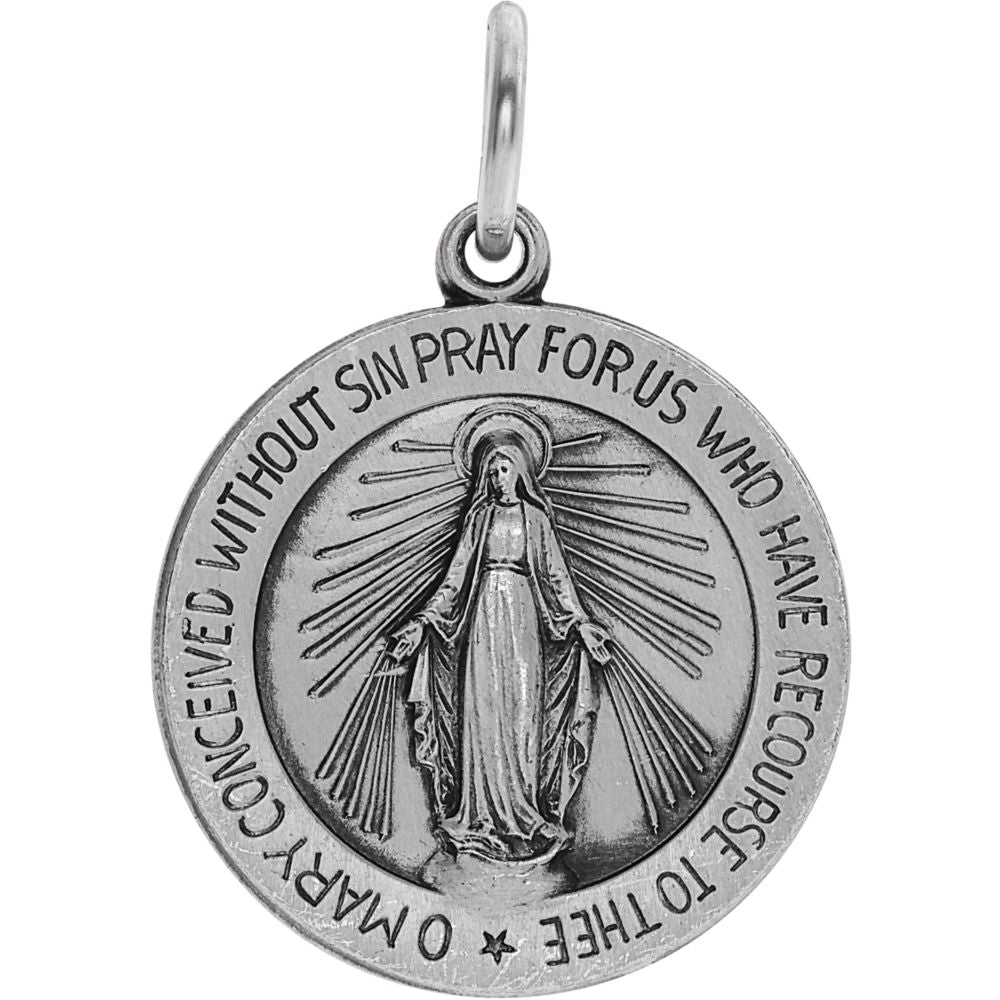 Sterling Silver Round Miraculous Medal Pendant, 18mm (11/16 Inch), Item P27526-18 by The Black Bow Jewelry Co.