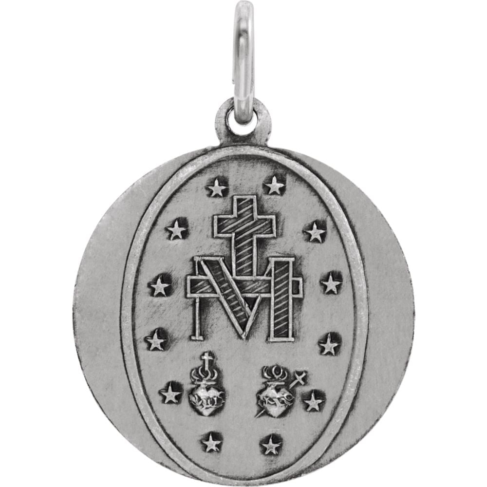 Alternate view of the Sterling Silver Round Miraculous Medal Pendant, 18mm (11/16 Inch) by The Black Bow Jewelry Co.