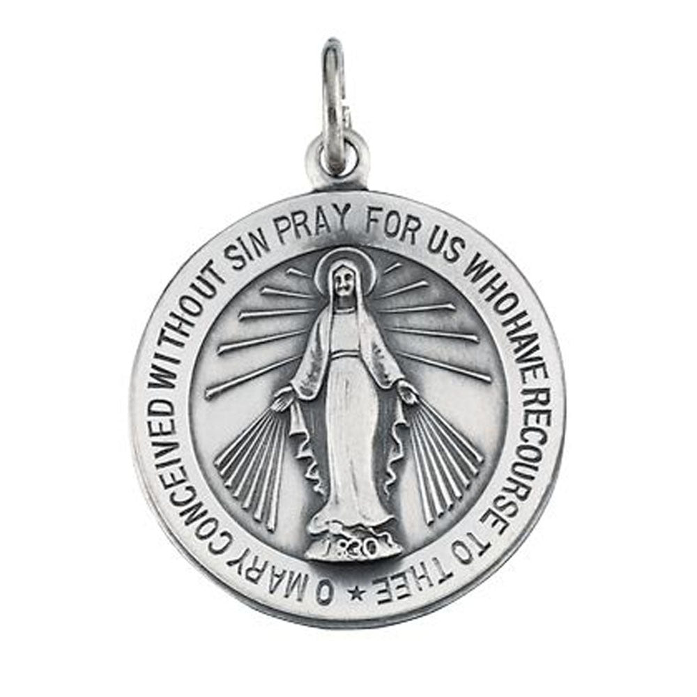 Sterling Silver Round Miraculous Medal Charm or Pendant, Item P27526 by The Black Bow Jewelry Co.