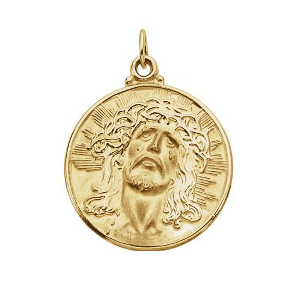 14k Yellow Gold Round Face of Jesus Medal Pendant Black Bow