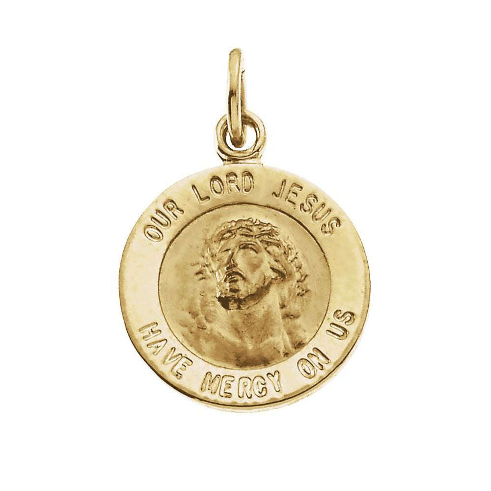 14k Yellow Gold Round Our Lord Jesus Medal Charm or Pendant, 12mm, Item P27530-12 by The Black Bow Jewelry Co.