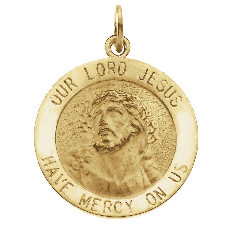 14k Yellow Gold Round Our Lord Jesus Medal Charm or Pendant, 18mm, Item P27530-18 by The Black Bow Jewelry Co.