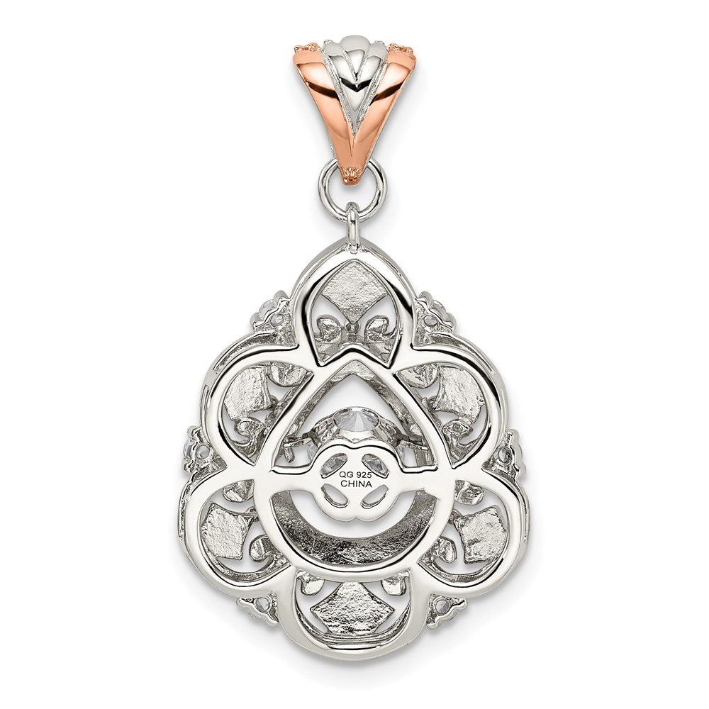 Alternate view of the Platinum & Rose Tone Sterling Silver & CZ Filigree Pendant, 17 x 32mm by The Black Bow Jewelry Co.