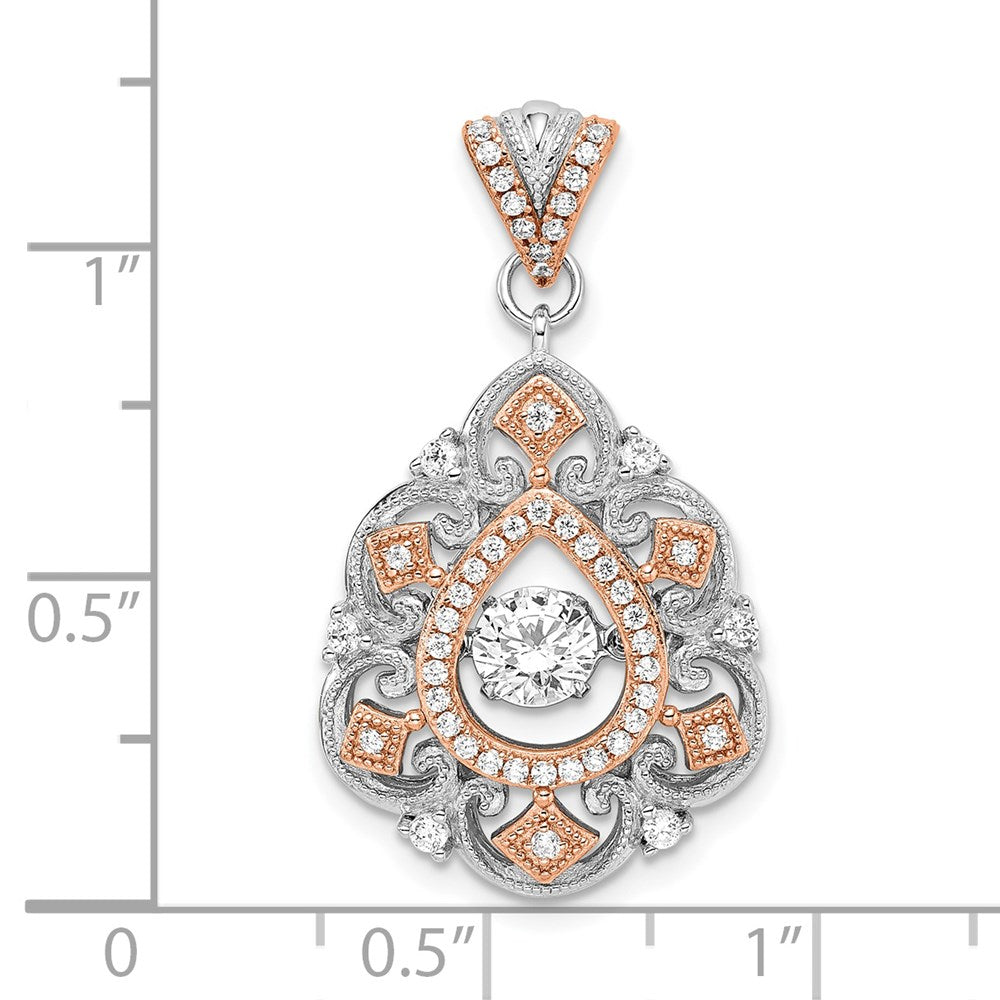 Alternate view of the Platinum & Rose Tone Sterling Silver & CZ Filigree Pendant, 17 x 32mm by The Black Bow Jewelry Co.