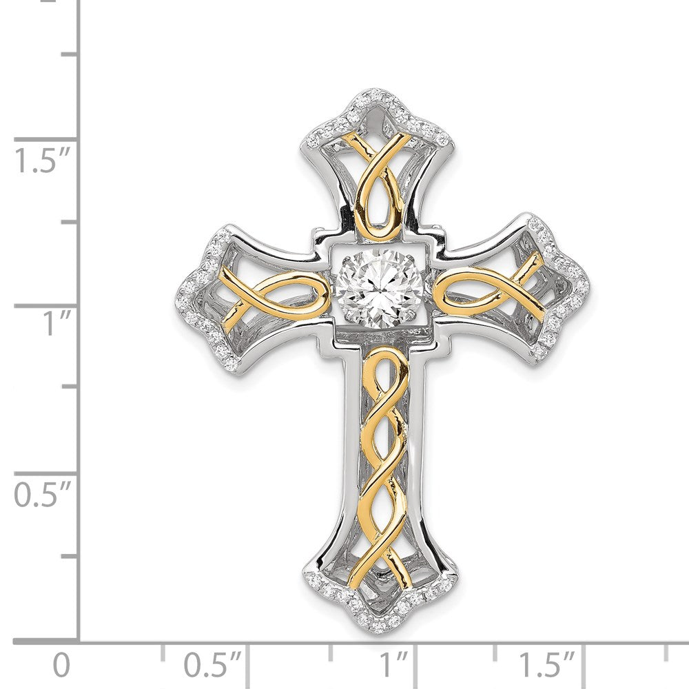 Alternate view of the Platinum & Gold Tone Sterling Silver & CZ Cross Pendant, 32 x 42mm by The Black Bow Jewelry Co.