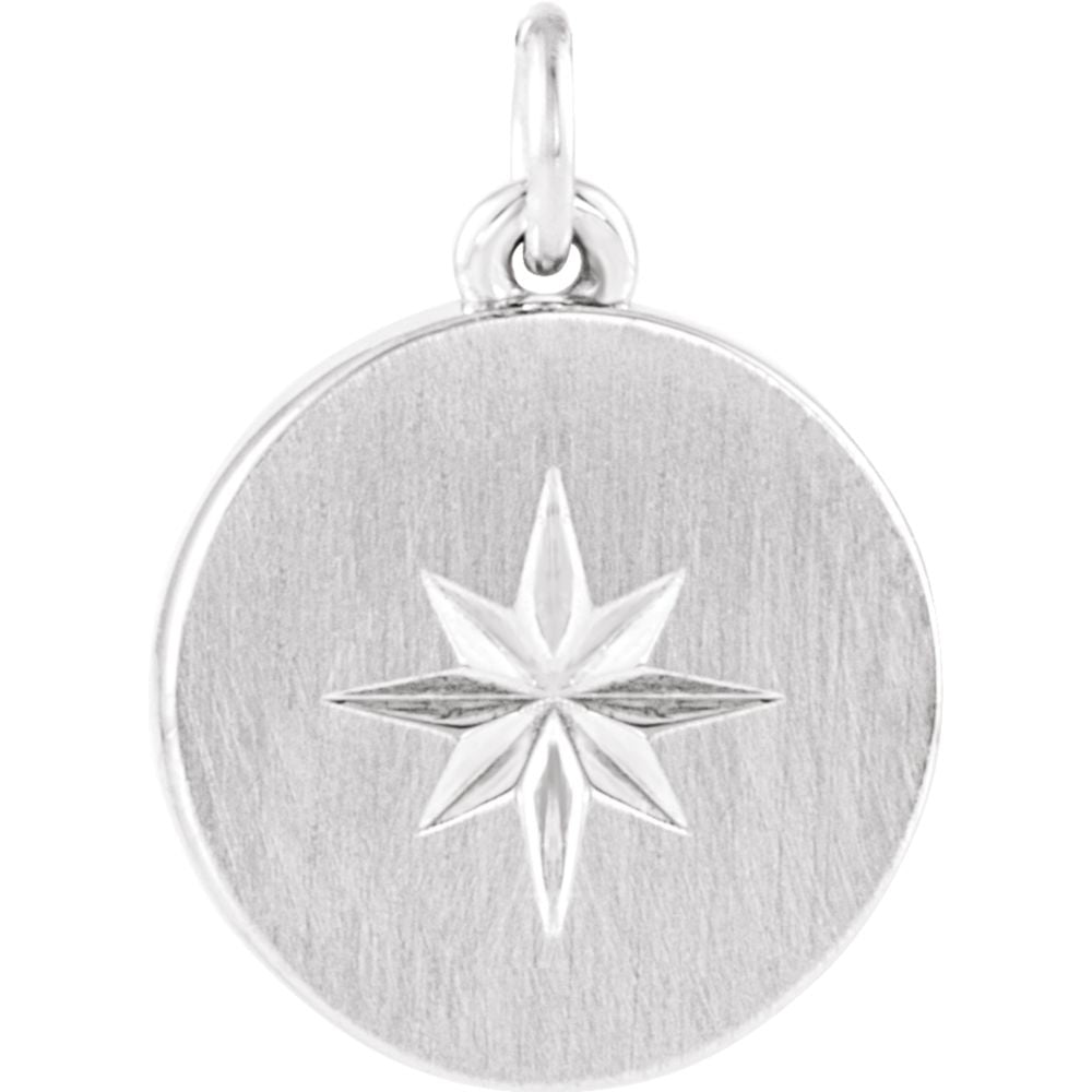 Platinum Small Starburst Disc Pendant, 11mm (7/16 inch), Item P27565 by The Black Bow Jewelry Co.