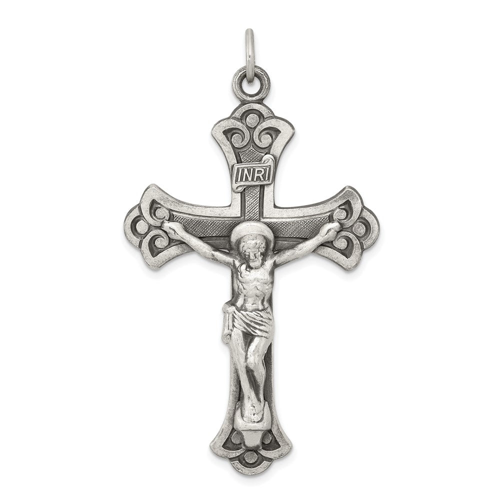 Sterling Silver Solid Antiqued INRI Crucifix Cross Pendant, 31 x 55mm, Item P27587-55 by The Black Bow Jewelry Co.