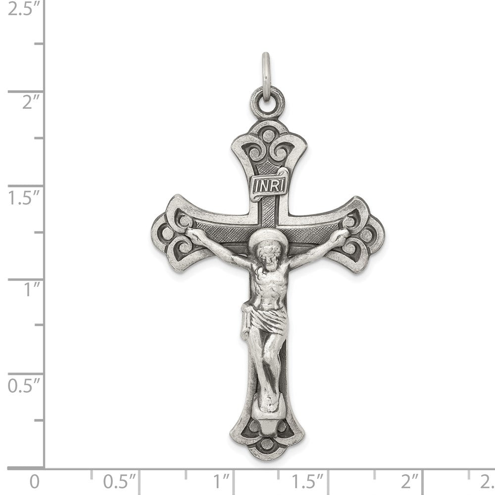 Alternate view of the Sterling Silver Solid Antiqued INRI Crucifix Cross Pendant by The Black Bow Jewelry Co.