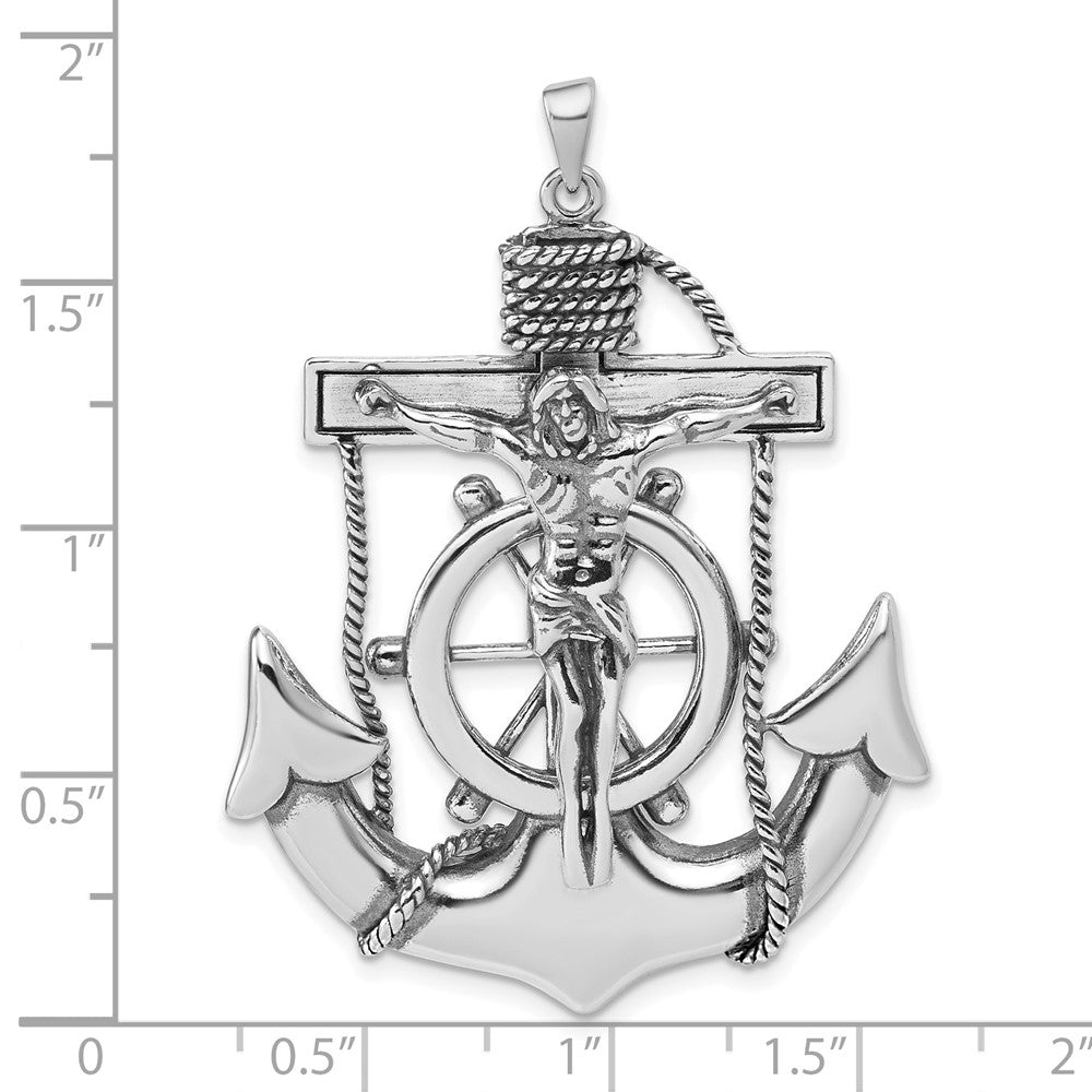 Alternate view of the Sterling Silver Large 2D Antiqued Mariner Crucifix Pendant, 36 x 51mm by The Black Bow Jewelry Co.