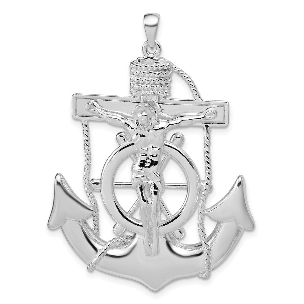 Sterling Silver Large 2D Polished Mariner Crucifix Pendant, 36 x 51mm, Item P27589-PF by The Black Bow Jewelry Co.