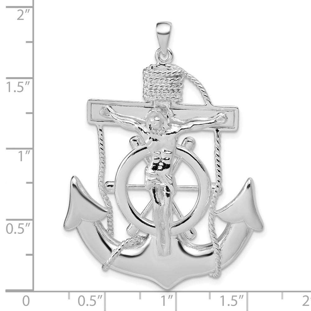 Alternate view of the Sterling Silver Large 2D Polished Mariner Crucifix Pendant, 36 x 51mm by The Black Bow Jewelry Co.