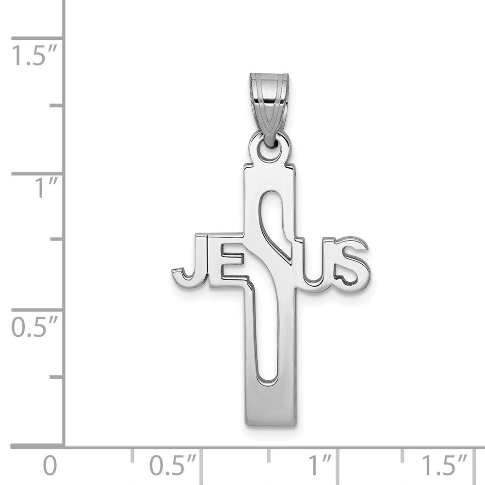 Alternate view of the Sterling Silver Rhodium-Plated Flat Jesus Cross Pendant, 18 x 33mm by The Black Bow Jewelry Co.