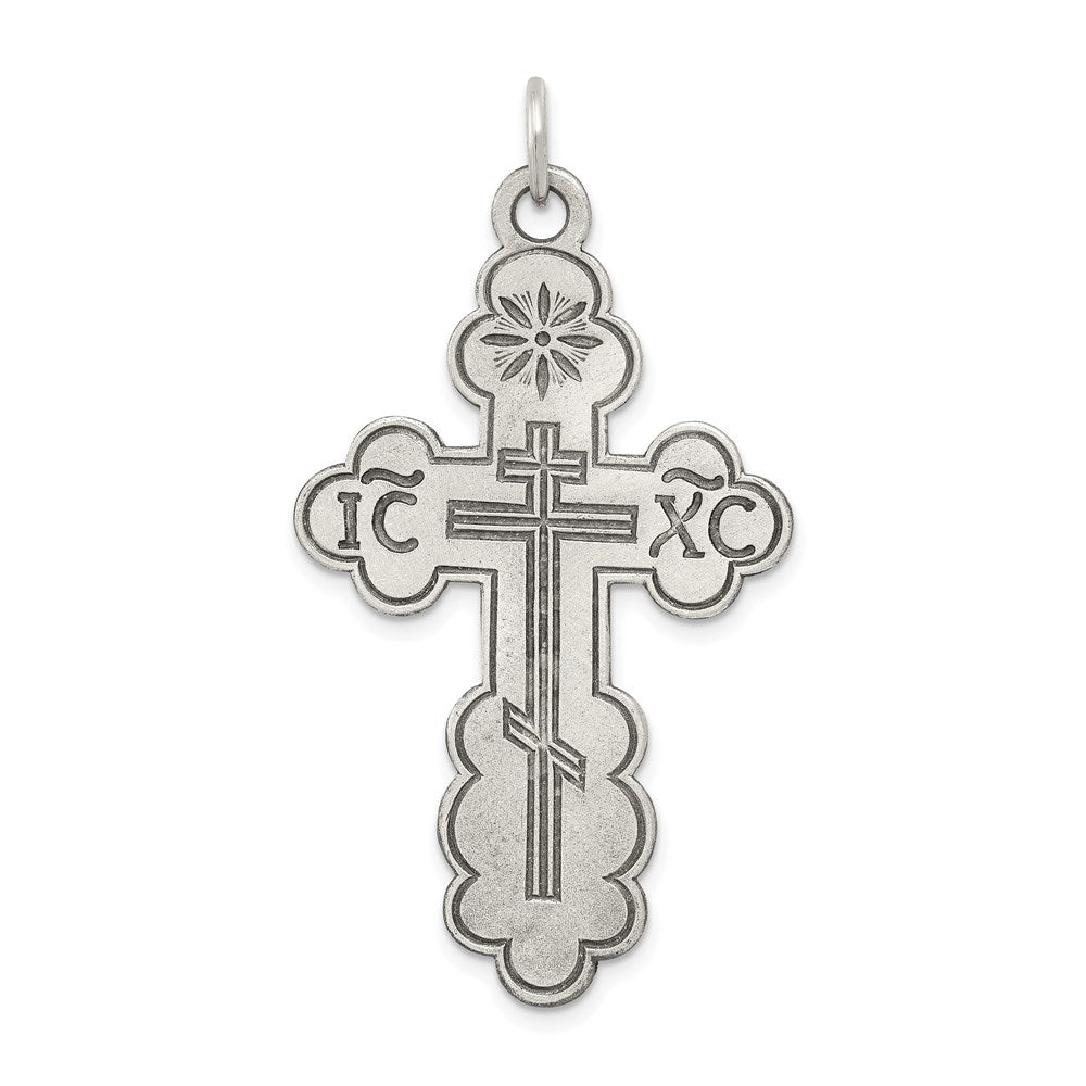 Sterling Silver Antiqued Eastern Orthodox Cross Pendant, 25 x 48mm, Item P27592-48 by The Black Bow Jewelry Co.