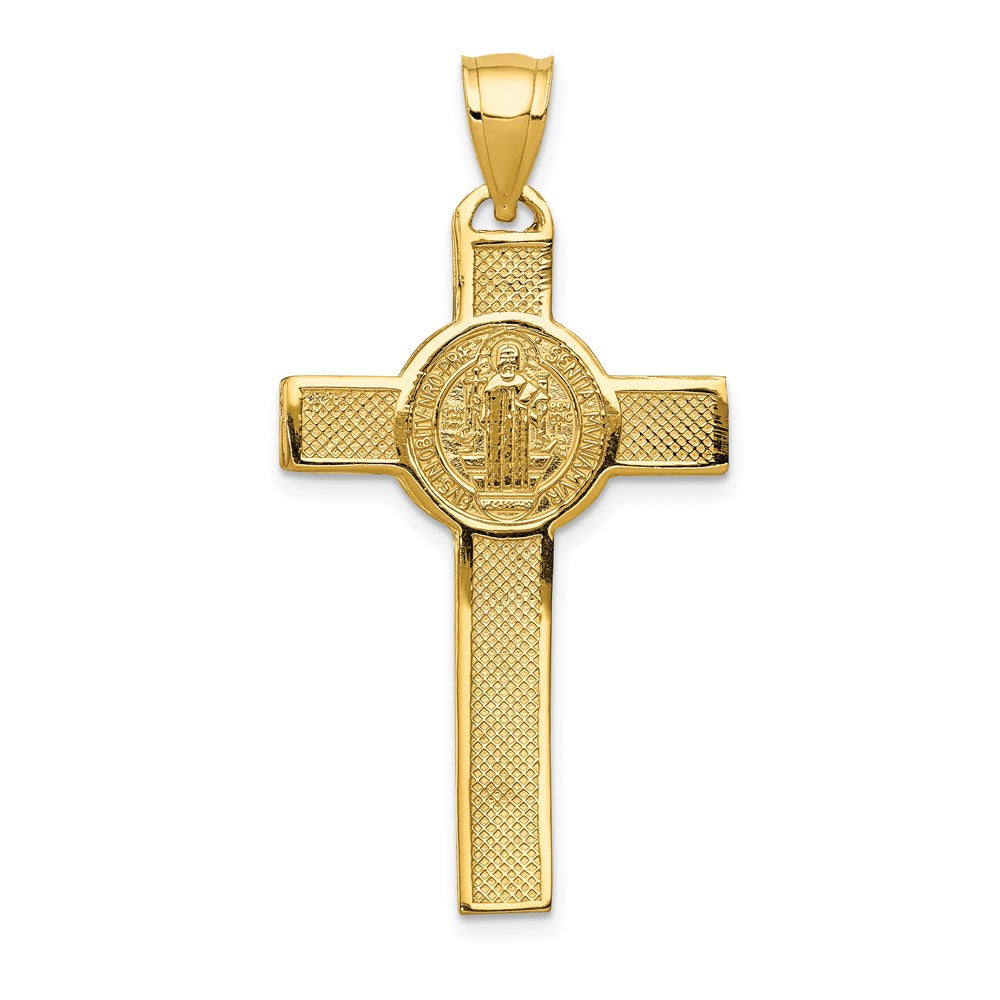 Alternate view of the 14k Yellow Gold San Benito 2-Sided Crucifix Cross Pendant, 22 x 42mm by The Black Bow Jewelry Co.