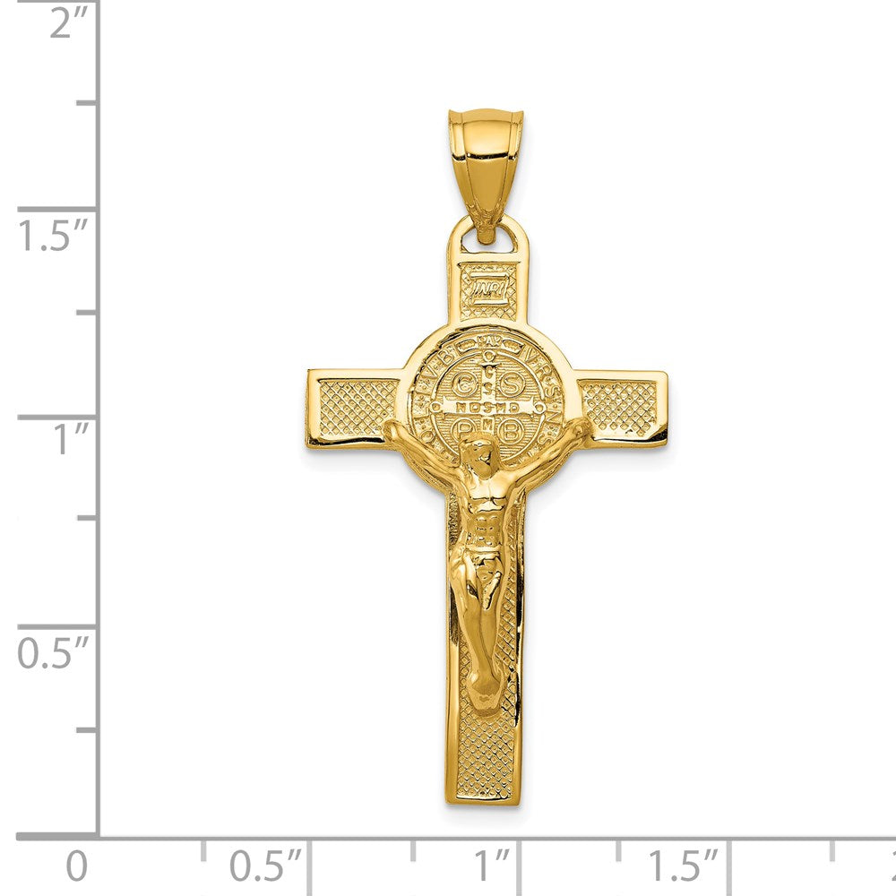 Alternate view of the 14k Yellow Gold San Benito 2-Sided Crucifix Cross Pendant by The Black Bow Jewelry Co.