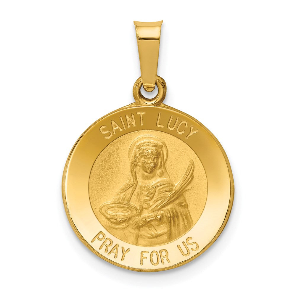 14k Yellow Gold Hollow St. Lucy Medal Pendant, 15mm (9/16 Inch), Item P27594-15 by The Black Bow Jewelry Co.