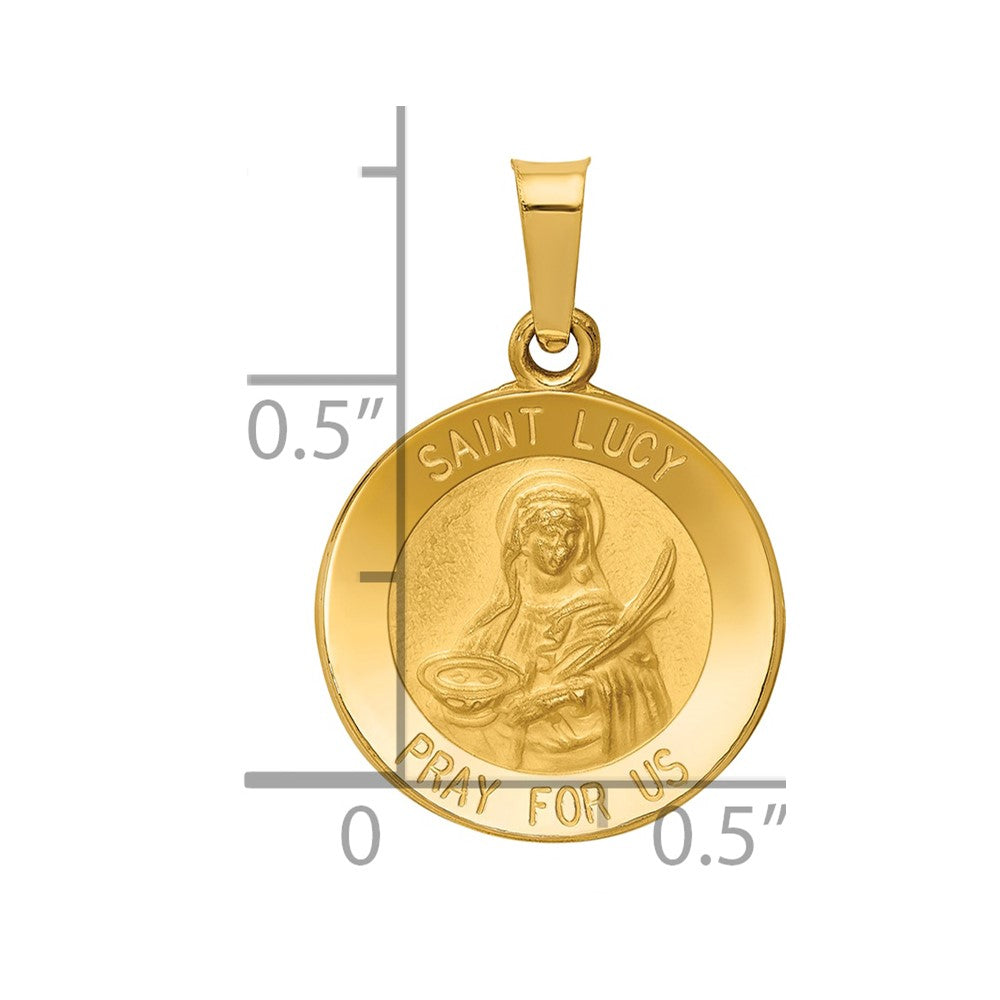 Alternate view of the 14k Yellow Gold Hollow St. Lucy Medal Pendant, 15mm (9/16 Inch) by The Black Bow Jewelry Co.