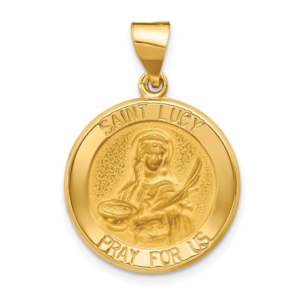 14k Yellow Gold Hollow St. Lucy Medal Pendant, Item P27594 by The Black Bow Jewelry Co.