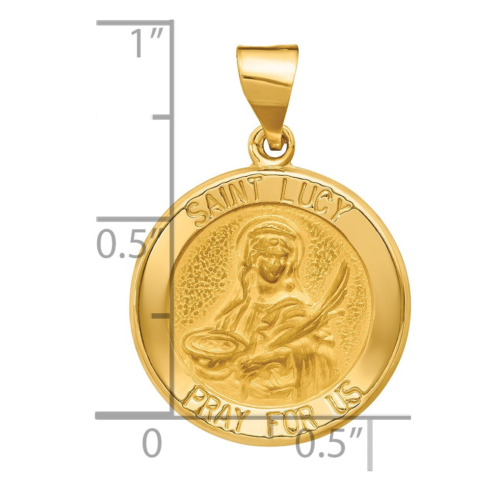 Alternate view of the 14k Yellow Gold Hollow St. Lucy Medal Pendant, 19mm (3/4 Inch) by The Black Bow Jewelry Co.
