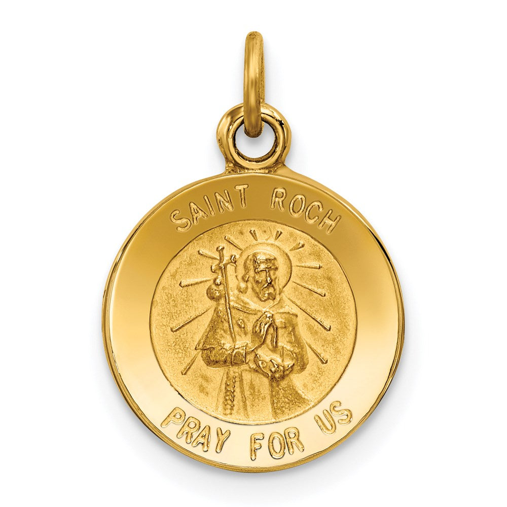 14k Yellow Gold Solid St. Roch Medal Charm or Pendant, 12mm (7/16 in), Item P27595-12 by The Black Bow Jewelry Co.