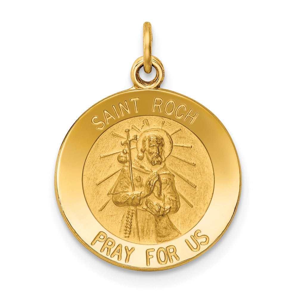 14k Yellow Gold Solid St. Roch Medal Charm or Pendant, 15mm (9/16 In), Item P27595-15 by The Black Bow Jewelry Co.