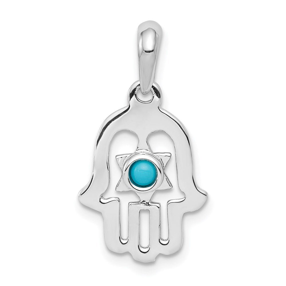 14k White or Yellow Gold Turquoise Chamseh Pendant, 13 x 25mm