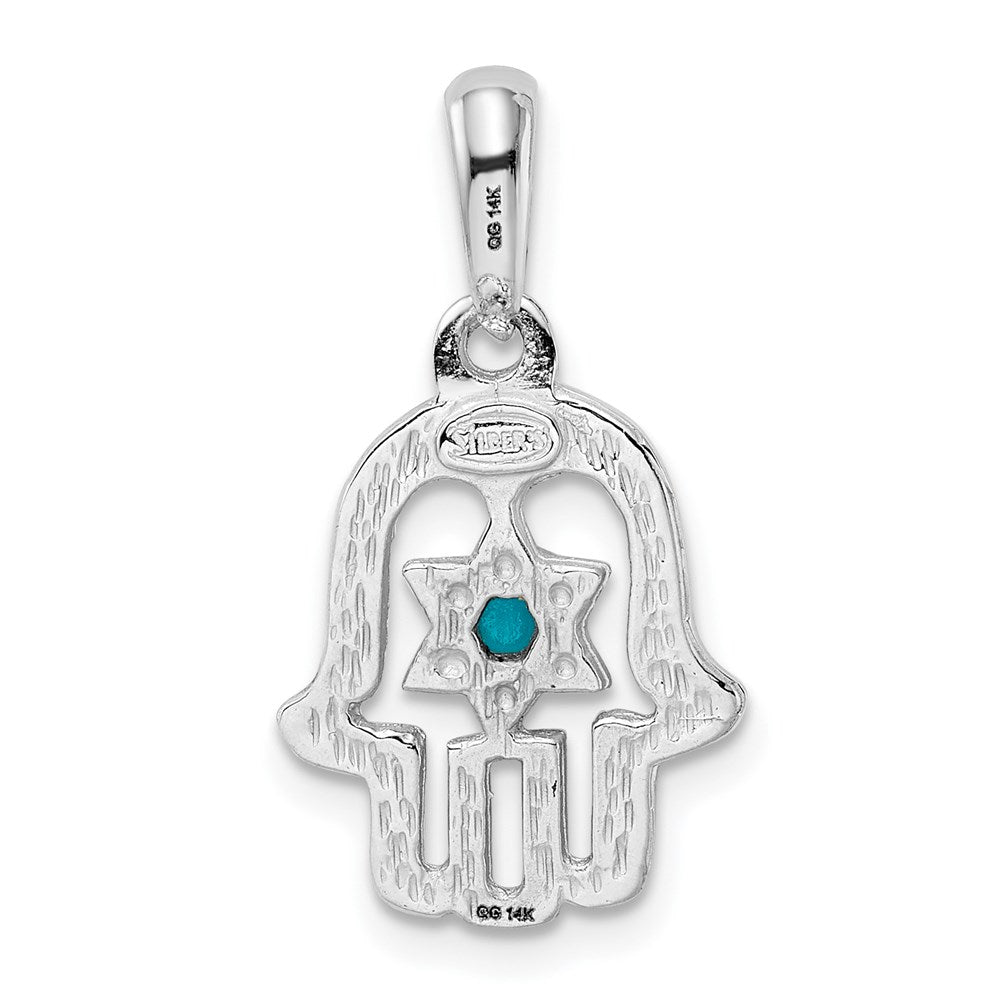Alternate view of the 14k White Gold Turquoise Chamseh Pendant, 13 x 25mm by The Black Bow Jewelry Co.