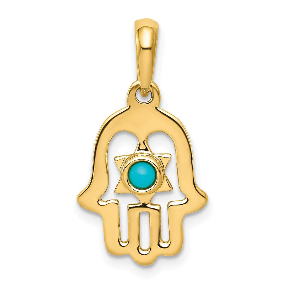 14k White or Yellow Gold Turquoise Chamseh Pendant, 13 x 25mm