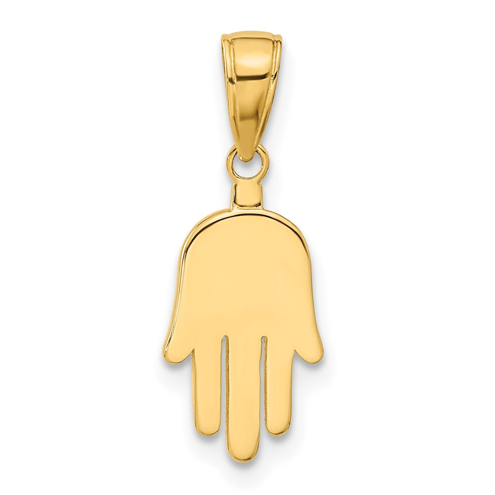14k Yellow Gold Small Solid Hamsa Pendant, 9 x 20mm, Item P27598-20 by The Black Bow Jewelry Co.
