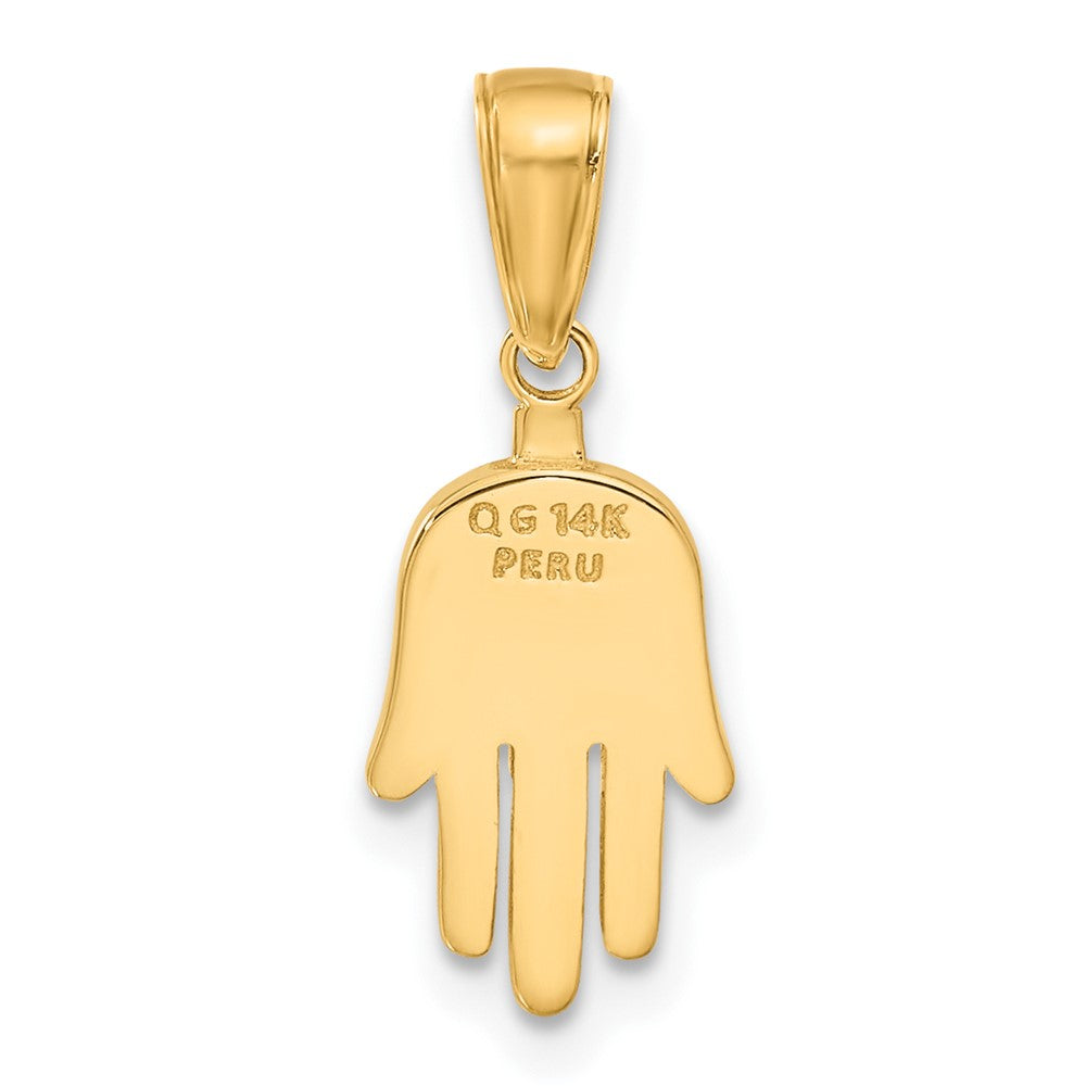 Alternate view of the 14k Yellow Gold Small Solid Hamsa Pendant, 9 x 20mm by The Black Bow Jewelry Co.