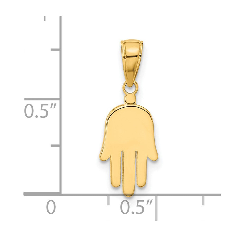 Alternate view of the 14k Yellow Gold Small Solid Hamsa Pendant, 9 x 20mm by The Black Bow Jewelry Co.