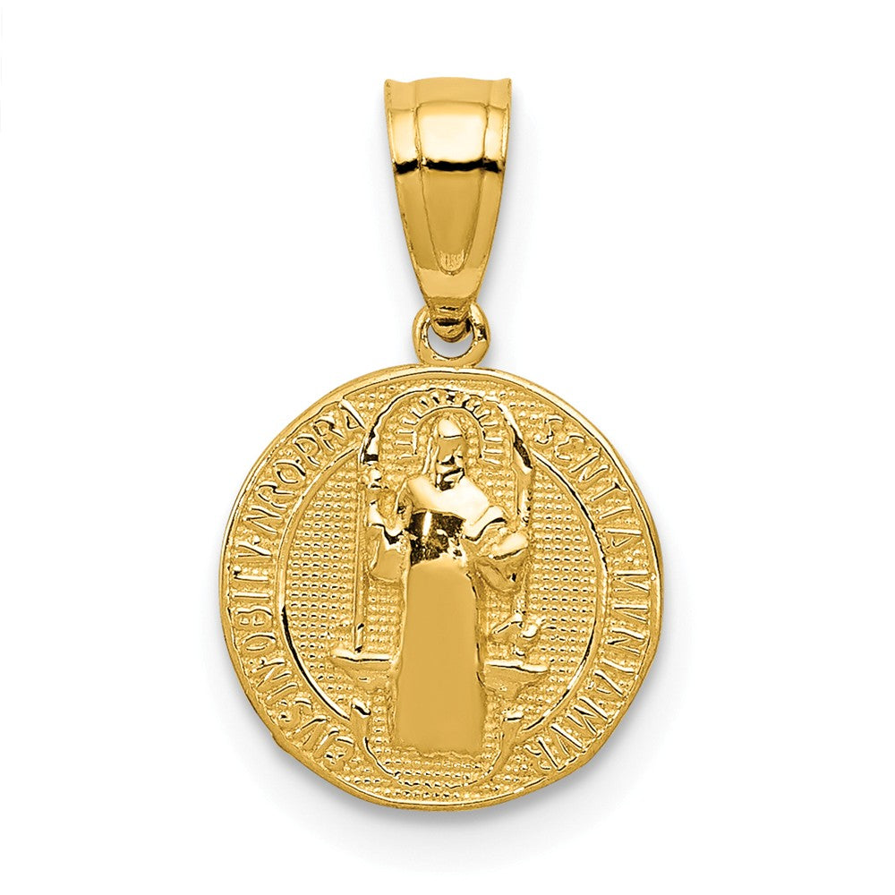 14k Yellow Gold Solid San Benito 2 Sided Medal Pendant, 10mm (3/8 In.), Item P27599-10 by The Black Bow Jewelry Co.