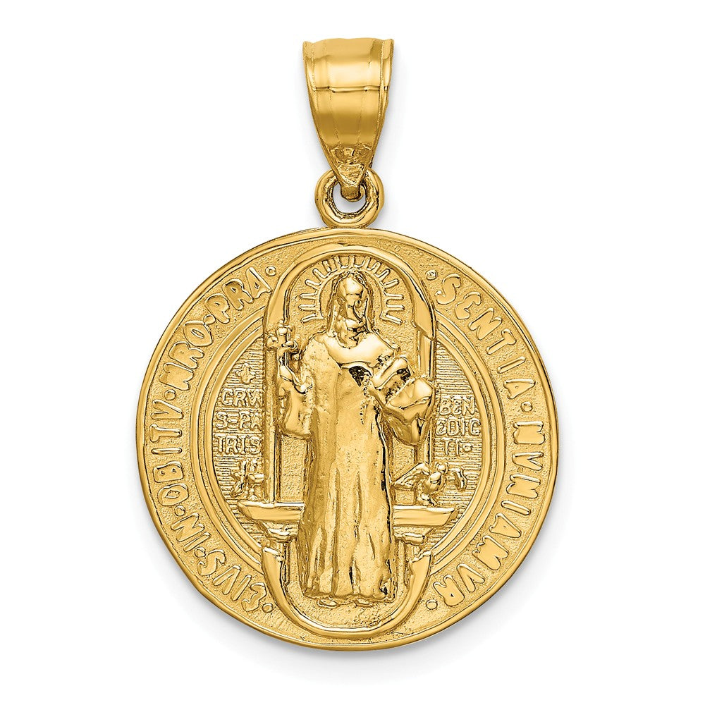 14k Yellow Gold Solid San Benito 2 Sided Medal Pendant, 18mm, Item P27599-19 by The Black Bow Jewelry Co.