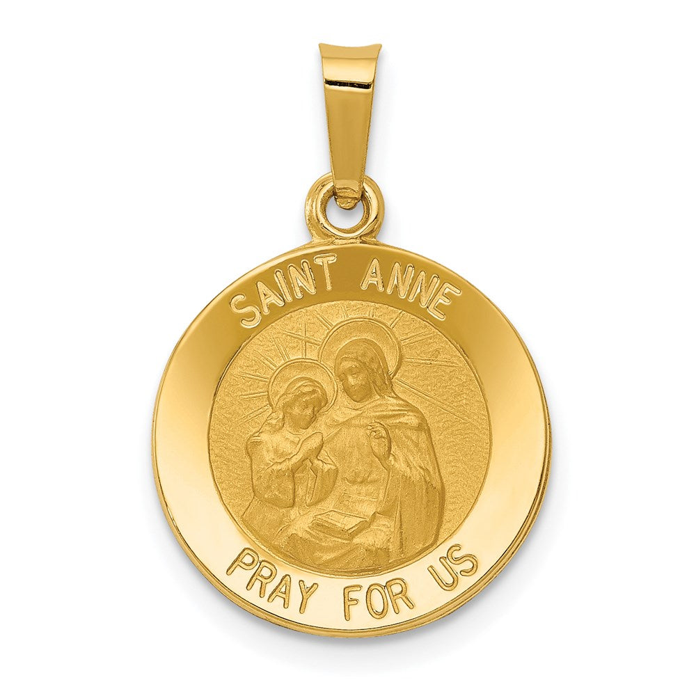 14k Yellow Gold Hollow St. Anne Medal Pendant, 15mm (9/16 Inch), Item P27600-15 by The Black Bow Jewelry Co.