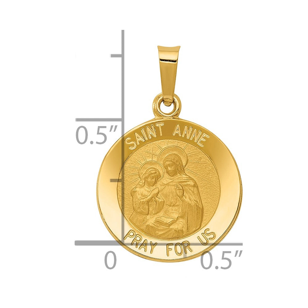 Alternate view of the 14k Yellow Gold Hollow St. Anne Medal Pendant, 15mm (9/16 Inch) by The Black Bow Jewelry Co.