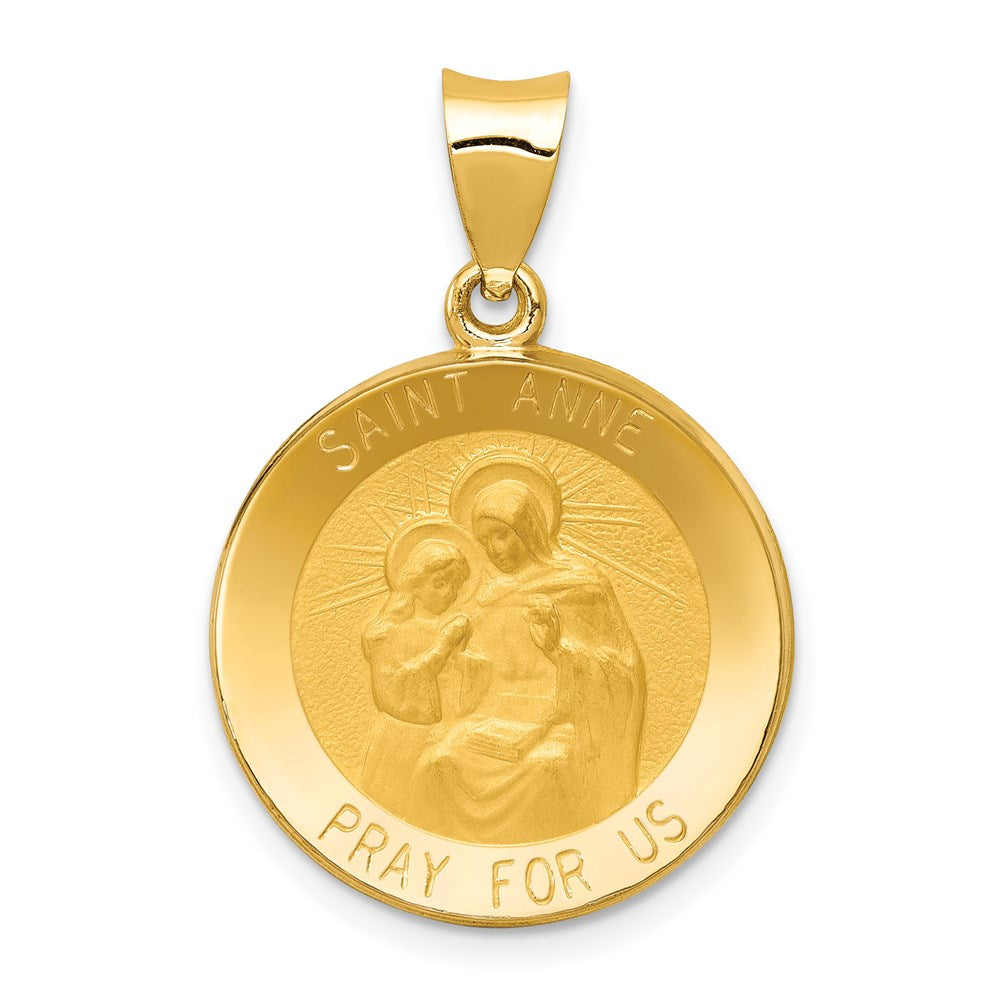 14k Yellow Gold Hollow St. Anne Medal Pendant, 18mm (11/16 Inch), Item P27600-18 by The Black Bow Jewelry Co.