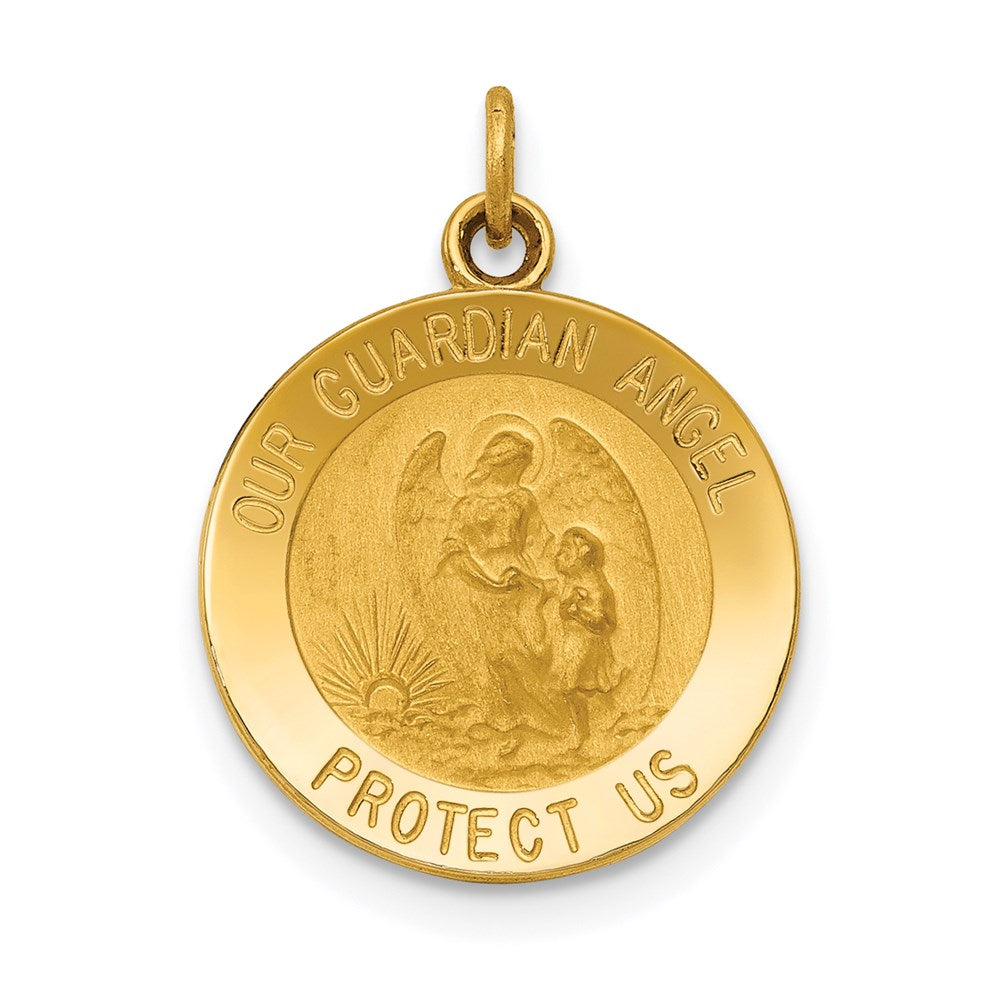 14k Yellow Gold Solid Guardian Angel Medal Charm or Pendant, 15mm, Item P27601-15 by The Black Bow Jewelry Co.