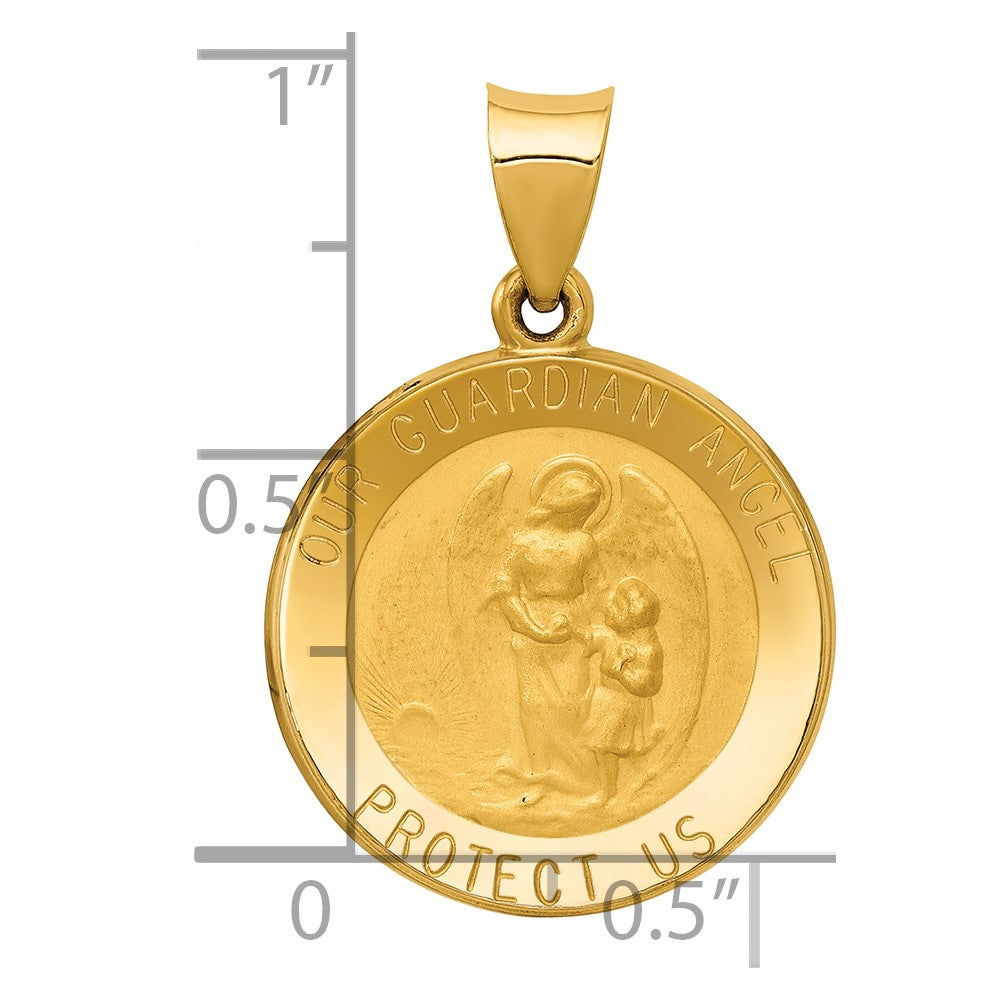 Alternate view of the 14k Yellow Gold Hollow Guardian Angel Medal Pendant, 19mm (3/4 Inch) by The Black Bow Jewelry Co.