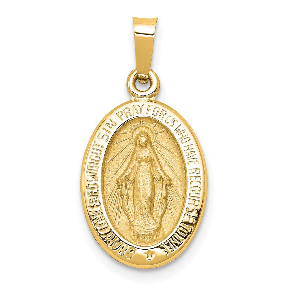 14k Yellow Gold Hollow Oval Miraculous Medal Pendant, 11 x 22mm, Item P27603-22 by The Black Bow Jewelry Co.