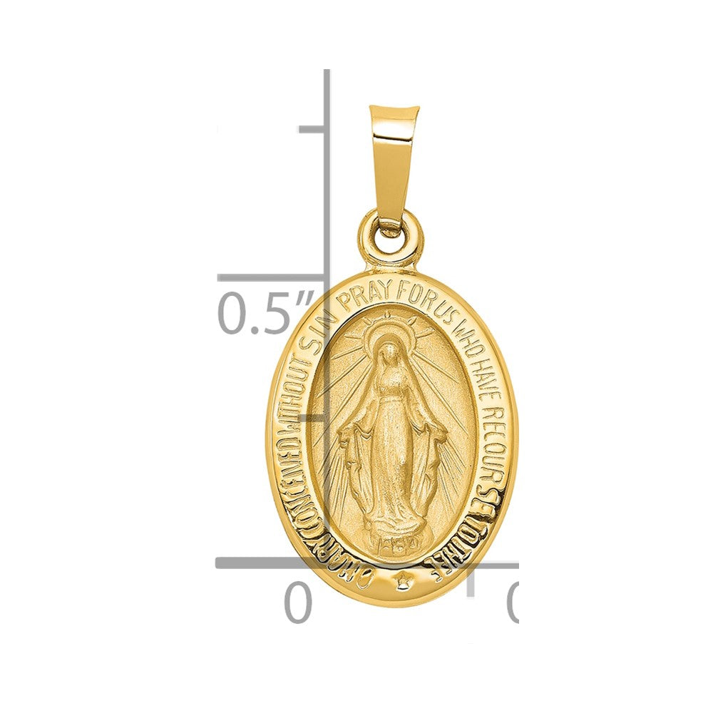 Alternate view of the 14k Yellow Gold Hollow Oval Miraculous Medal Pendant, 11 x 22mm by The Black Bow Jewelry Co.