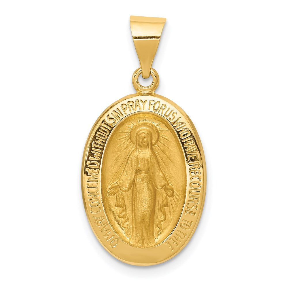 14k Yellow Gold Hollow Oval Miraculous Medal Pendant, Item P27603 by The Black Bow Jewelry Co.