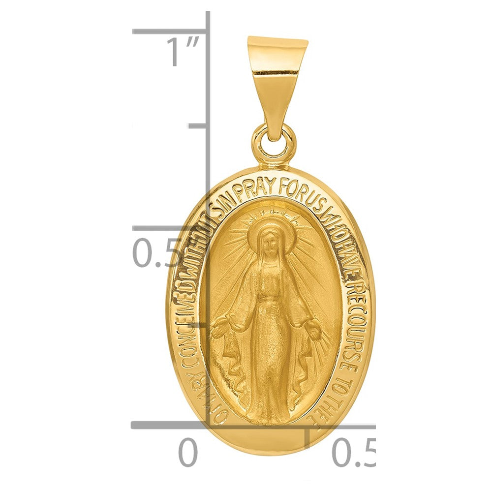 Alternate view of the 14k Yellow Gold Hollow Oval Miraculous Medal Pendant, 13 x 27mm by The Black Bow Jewelry Co.