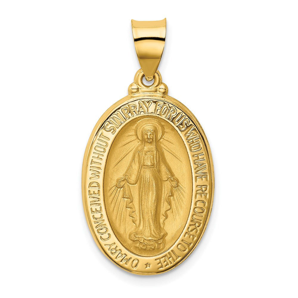 14k Yellow Gold Hollow Oval Miraculous Medal Pendant, 15 x 32mm, Item P27603-32 by The Black Bow Jewelry Co.