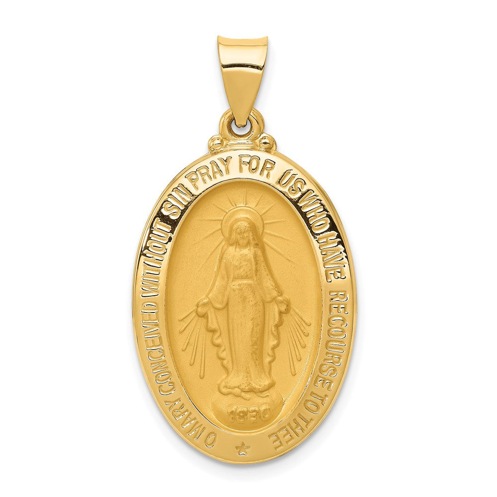 14k Yellow Gold Hollow Oval Miraculous Medal Pendant, 17 x 34mm, Item P27603-34 by The Black Bow Jewelry Co.